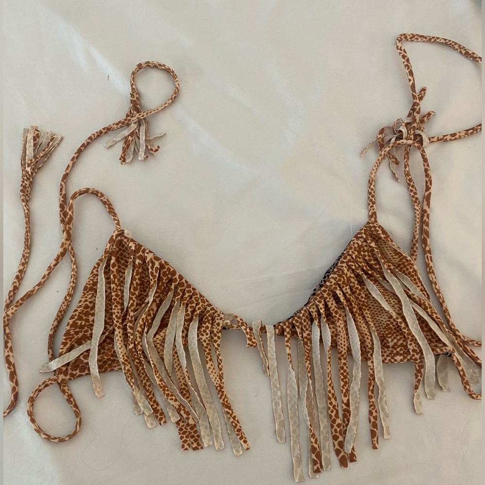 Acacia Swimwear size p XS mud snake fringe triangle top bikini